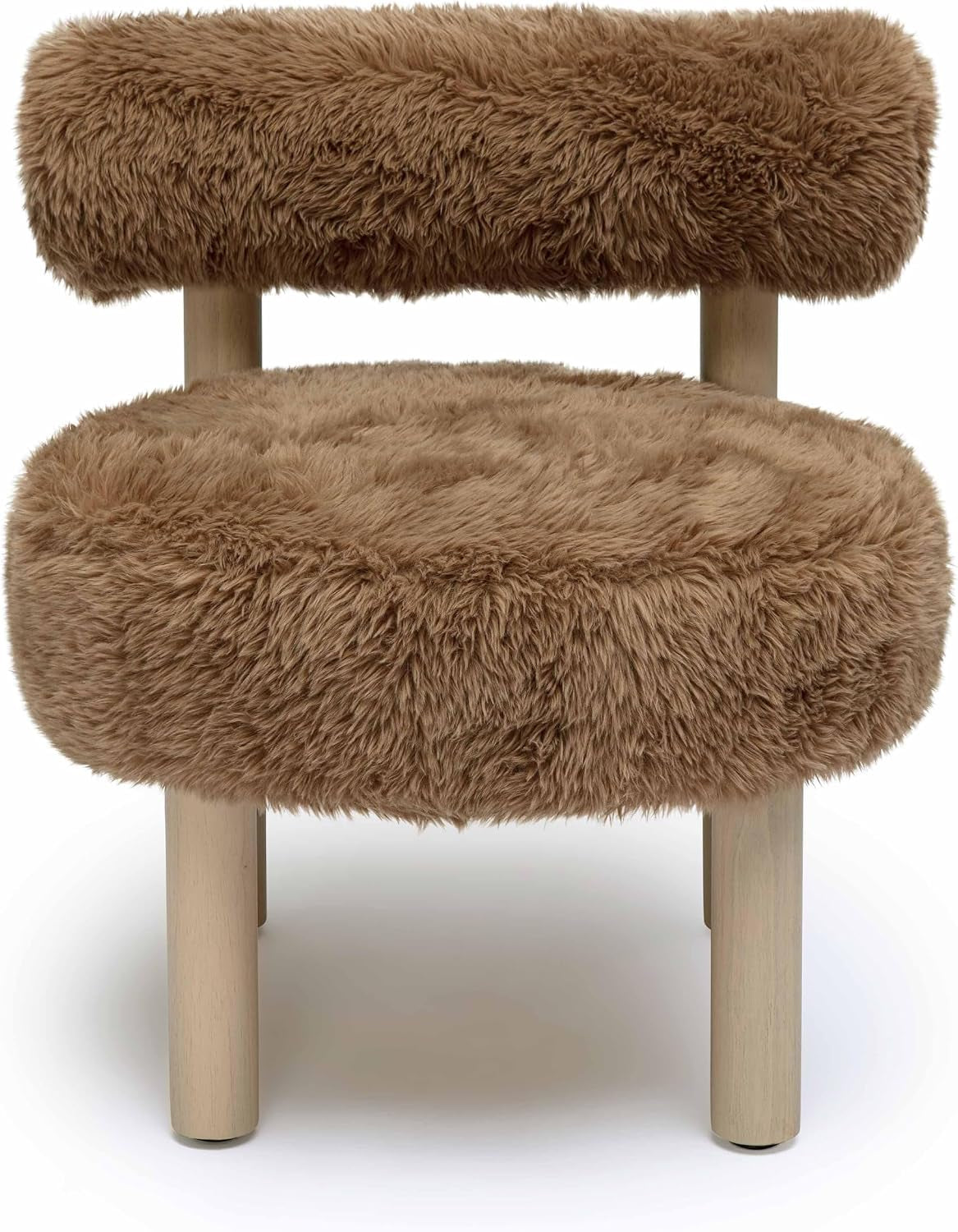 Carmel Dark Taupe Vegan Shearling Upholstered Accent Chair with Wooden Legs