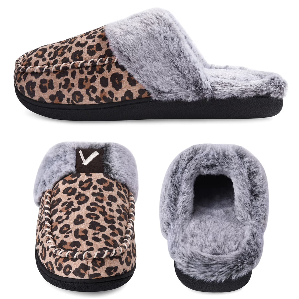 Women'S Comfy Fuzzy House Slipper Scuff Memory Foam Slip on Warm Moccasin Style Indoor Outdoor