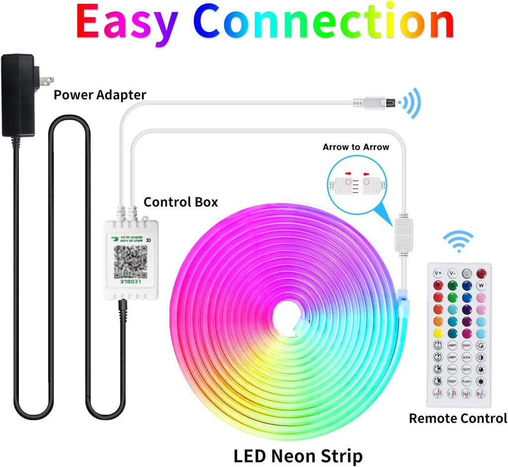50Ft RGB LED Neon Rope Lights LED Neon Lights with Remote Control/App Control IP65 Waterproof Flexible Neon LED Strip Lights for Bedroom Room Outdoors Décor