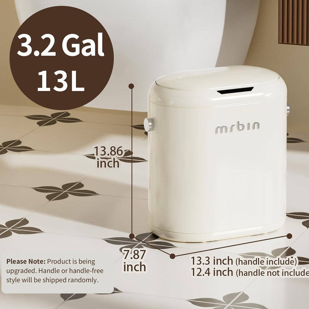 Automatic Trash Can for Bathroom, Metal Touchless Garbage Bin with Lid, 3.2 Gallon Small Slim Trash Can for Office and Kitchen, Electric Motion Sensor Bedroom No Touch Bin, Cream White