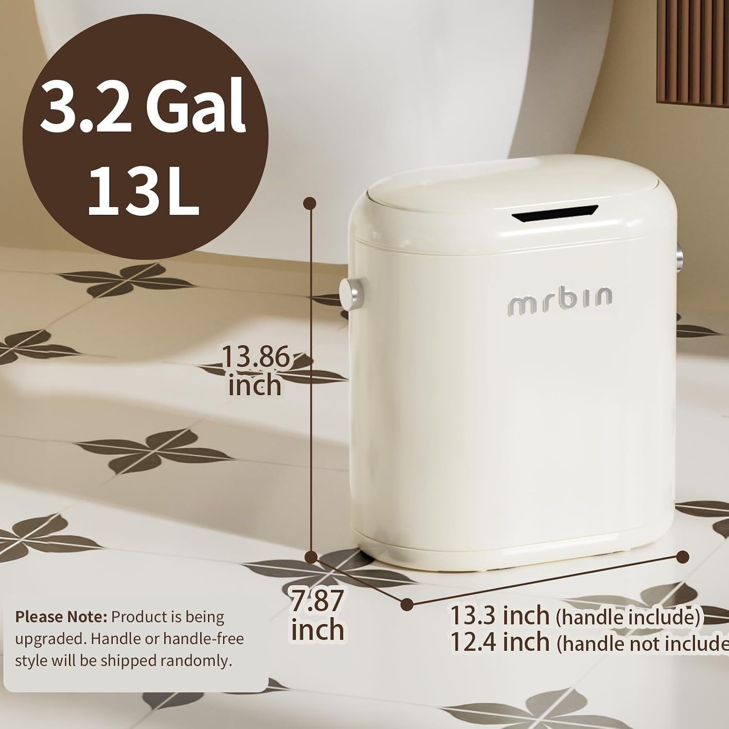 Automatic Trash Can for Bathroom, Metal Touchless Garbage Bin with Lid, 3.2 Gallon Small Slim Trash Can for Office and Kitchen, Electric Motion Sensor Bedroom No Touch Bin, Cream White