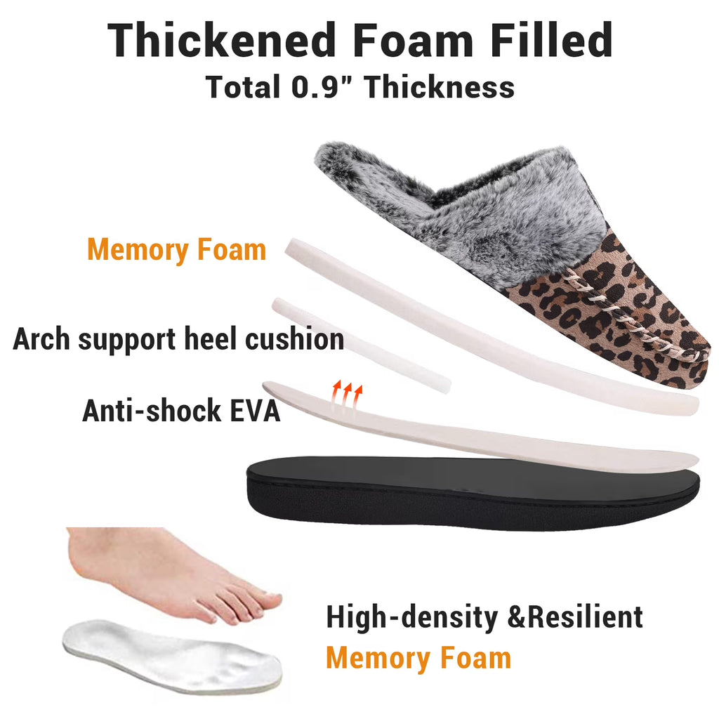 Women'S Comfy Fuzzy House Slipper Scuff Memory Foam Slip on Warm Moccasin Style Indoor Outdoor