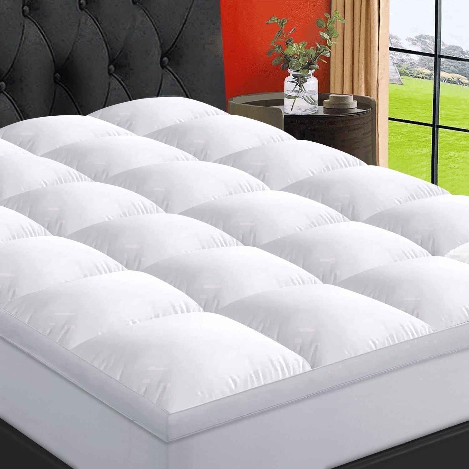 100% 400TC Mattress Topper Queen for Back Pain Relief,900Gsm Pillow Top Mattress Pad, Mattress Cover with 8-21" Deep Pocket, Cooling for Hot Sleepers Noiseless OEKO-TEX Certified (White,Queen)