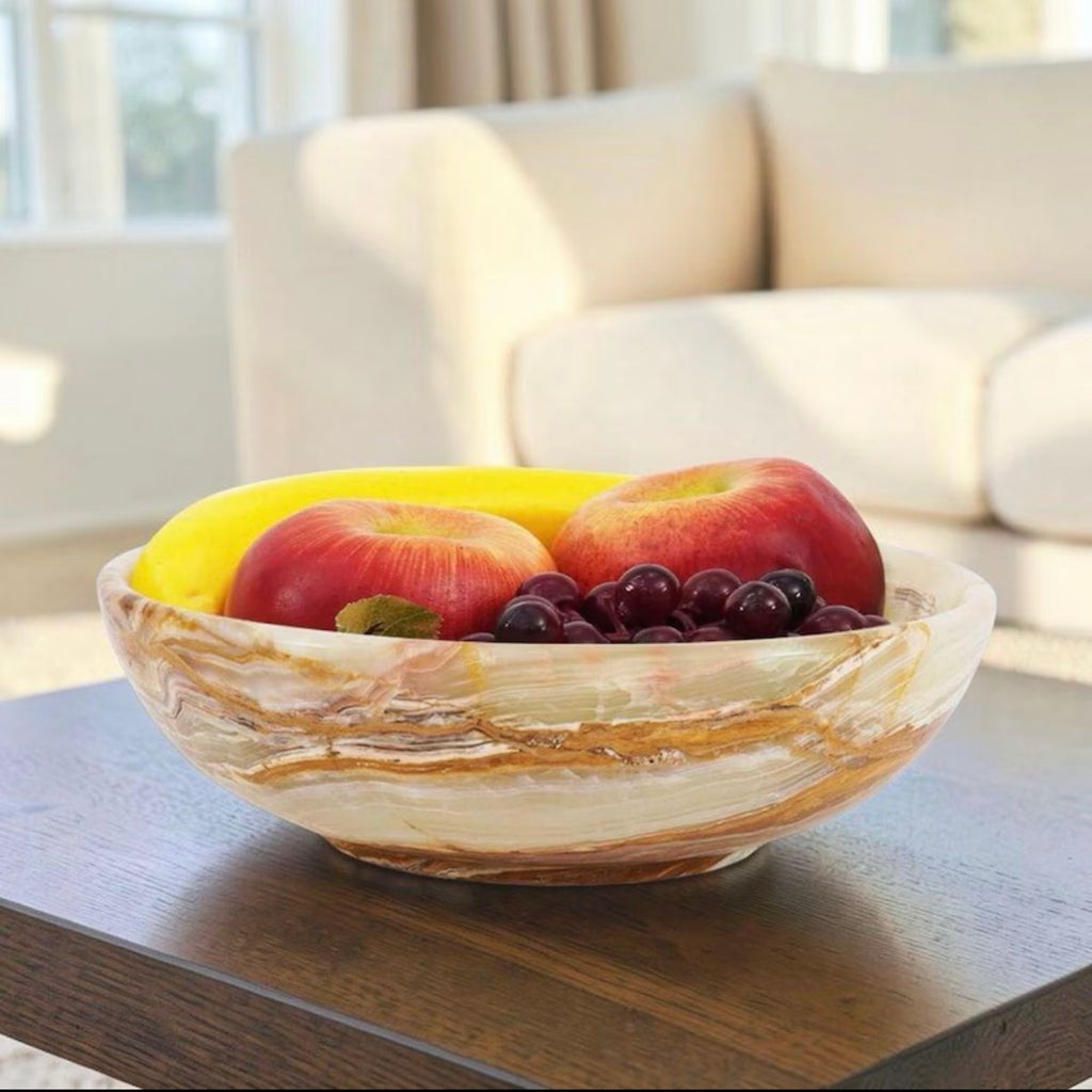 Marble Fruit Bowl for Kitchen Counter, 10" Green Decorative Bowl
