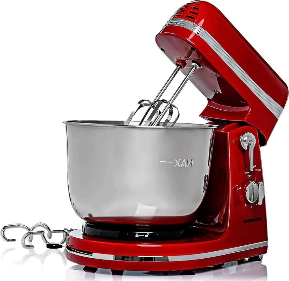 Electric Stand Mixer 3.5 Qt., 5 Speed Control, 250-Watt with 2 Blender Attachment Egg Beater Whisk and Dough Hook Red