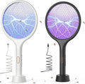 Electric Fly Swatter 4000V Bug Zapper Racket Dual Modes 2PCS with Purple Mosquito Light