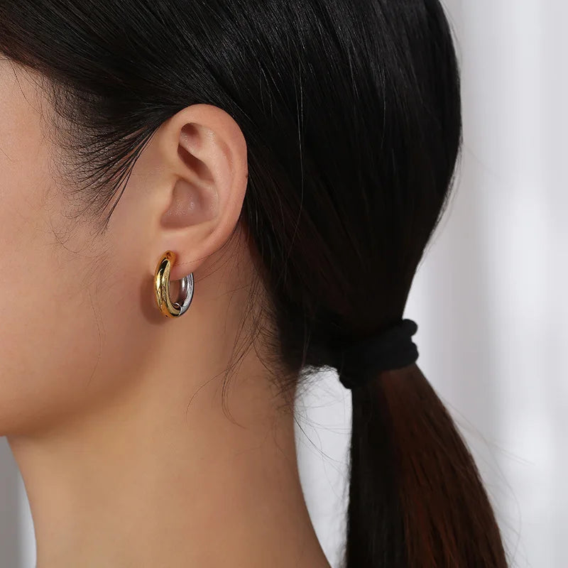 Stainless Steel Hoop Earring for Men Women Simple Hip Hop Rock Gold Color Piercing Punk Chic Jewelry Korean Chunky Earrings