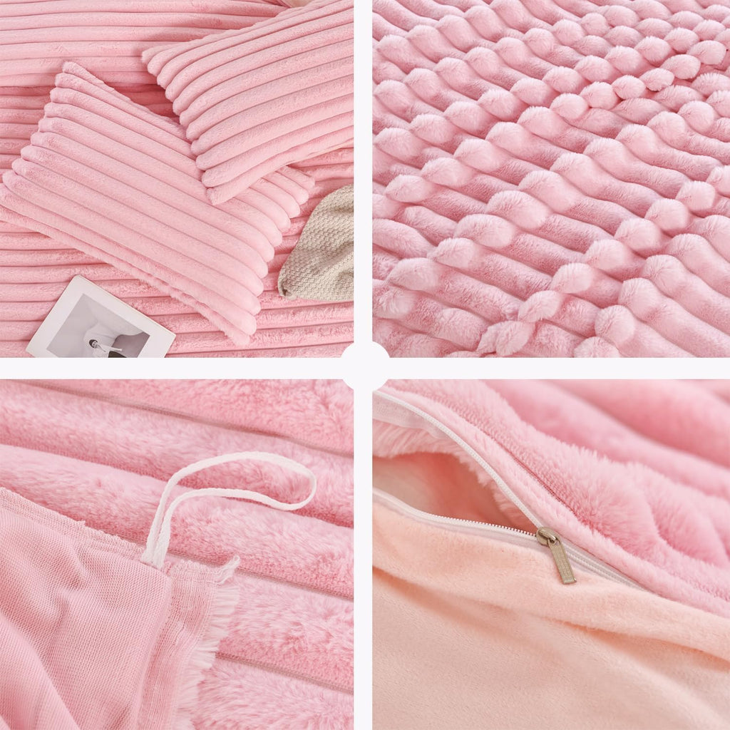 Pink Fluffy Girls Duvet Cover Set Twin Faux Fur Comforter Cover