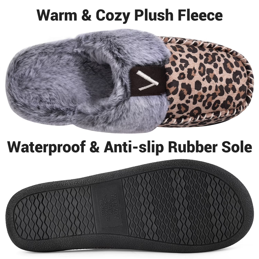 Women'S Comfy Fuzzy House Slipper Scuff Memory Foam Slip on Warm Moccasin Style Indoor Outdoor