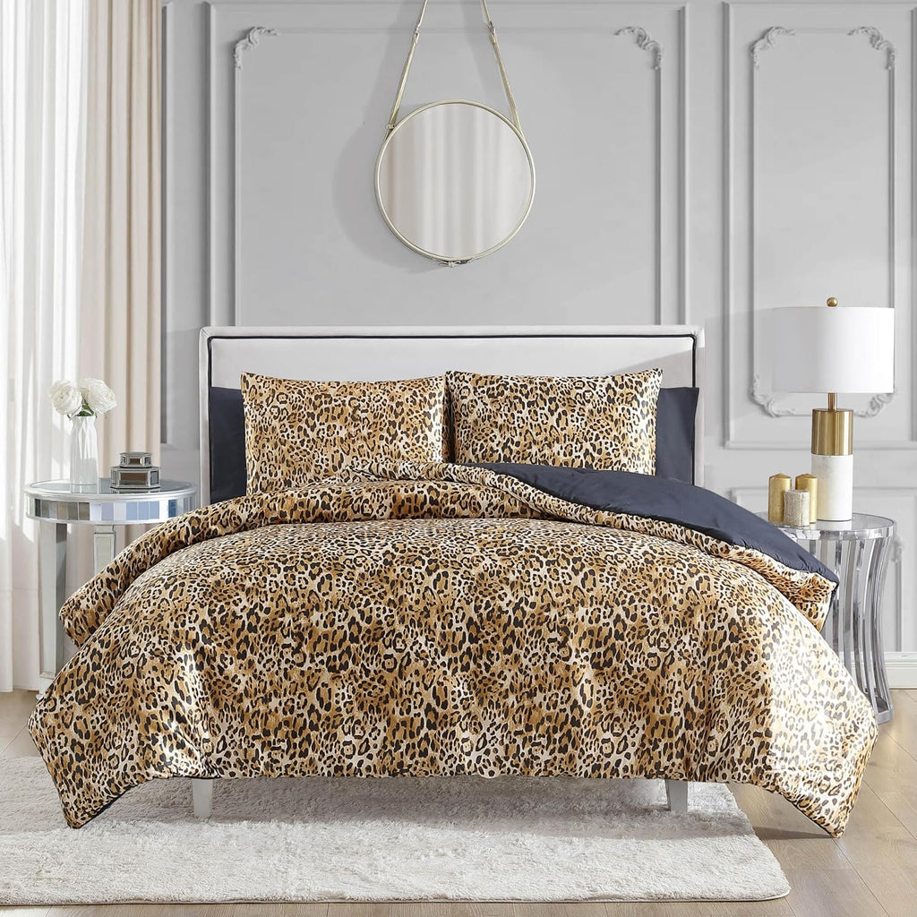 Juicy Couture Twin/Twin XL Leopard Satin Comforter Set - Cheetah Print 2-Piece Machine Washable Reversible Animal Print Bedding Comforter and Sham Set
