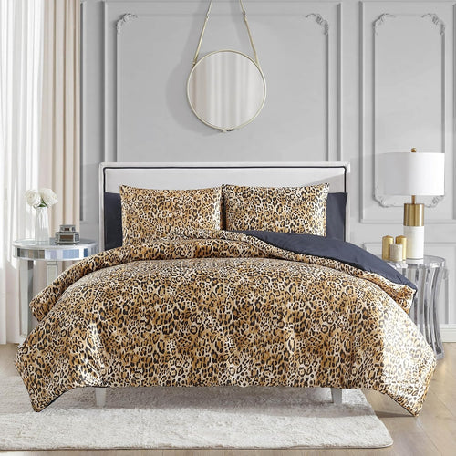 Juicy Couture Twin/Twin XL Leopard Satin Comforter Set - Cheetah Print 2-Piece Machine Washable Reversible Animal Print Bedding Comforter and Sham Set