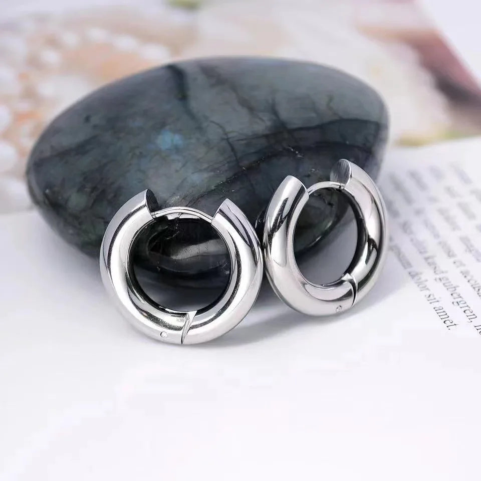 Stainless Steel Hoop Earring for Men Women Simple Hip Hop Rock Gold Color Piercing Punk Chic Jewelry Korean Chunky Earrings