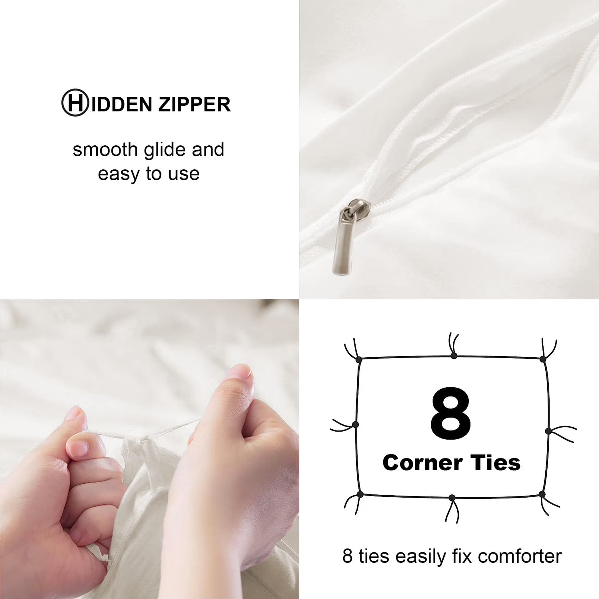 3 Pieces Duvet Cover Set, Soft Washed Microfiber Duvet Cover Queen with 2 Pillow Shams,White
