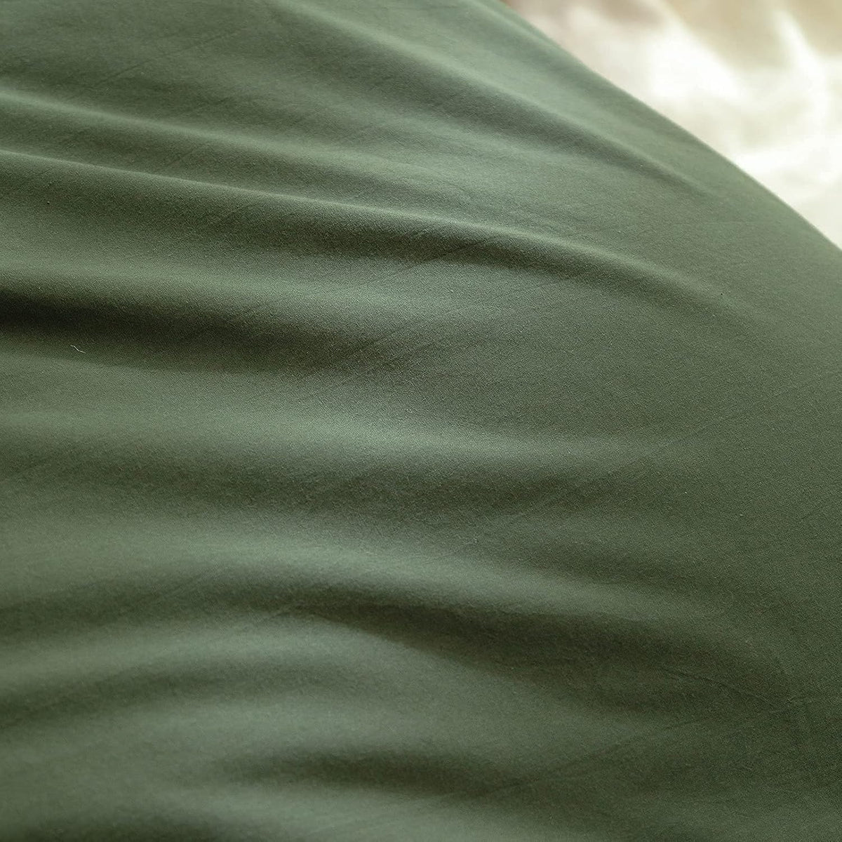 Cotton Solid Duvet Cover Set Linen Feel Olive Green Queen