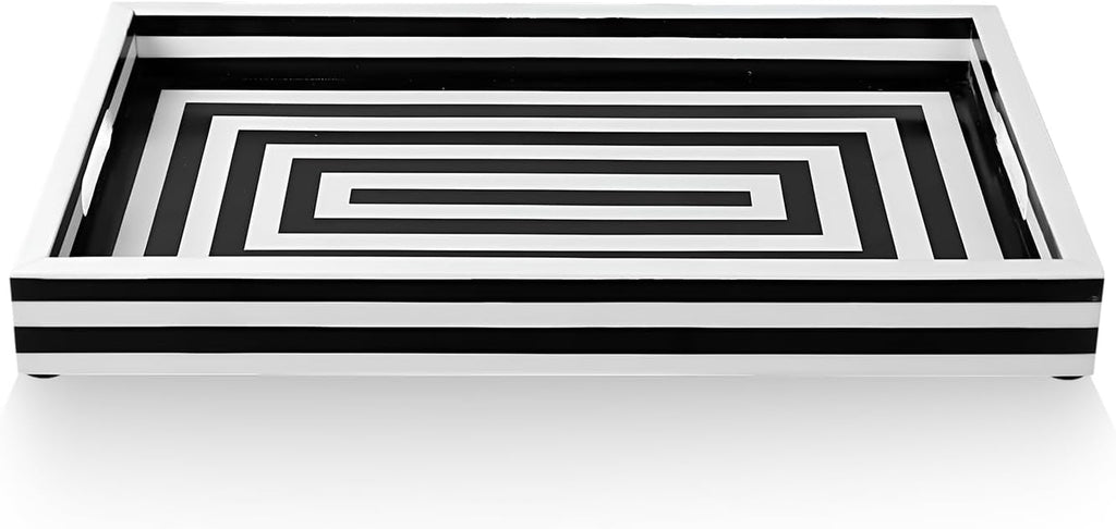 Black & White Concentric Resin Inlay Ottoman Tray, 17X11