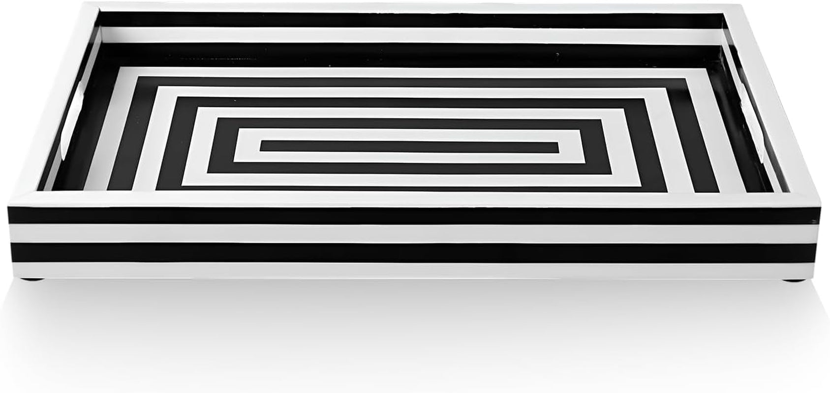 Black & White Concentric Resin Inlay Ottoman Tray, 17X11