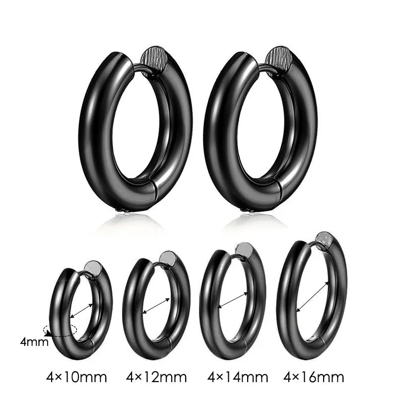 Stainless Steel Hoop Earring for Men Women Simple Hip Hop Rock Gold Color Piercing Punk Chic Jewelry Korean Chunky Earrings