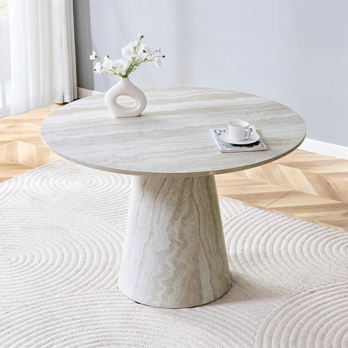 45" round Dining Table, round Pedestal Dining Table for 4
