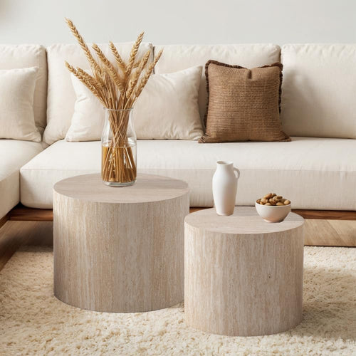 18" round Travertine Nesting Coffee Table Set of 2 (Travertine)