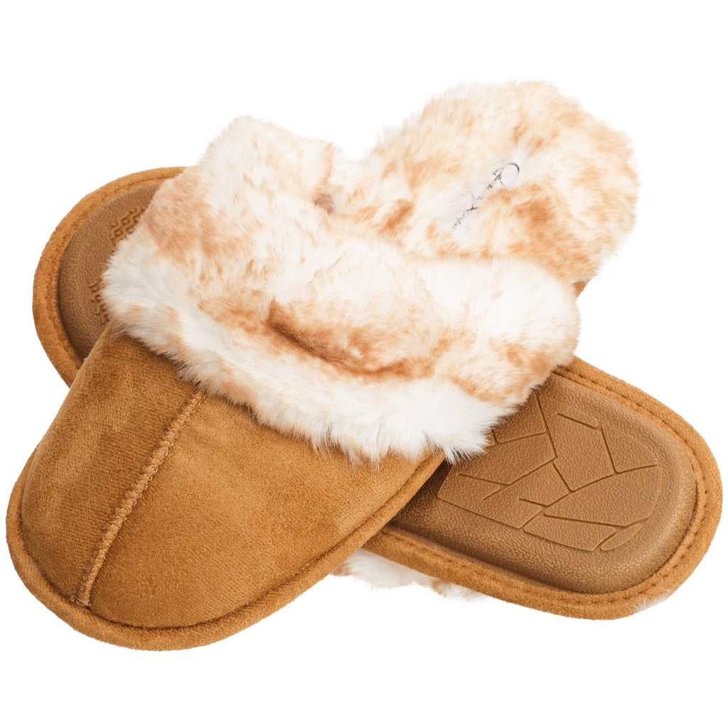 Comfy Faux Fur Womens House Slipper Scuff Memory Foam Slip on Anti-Skid Sole