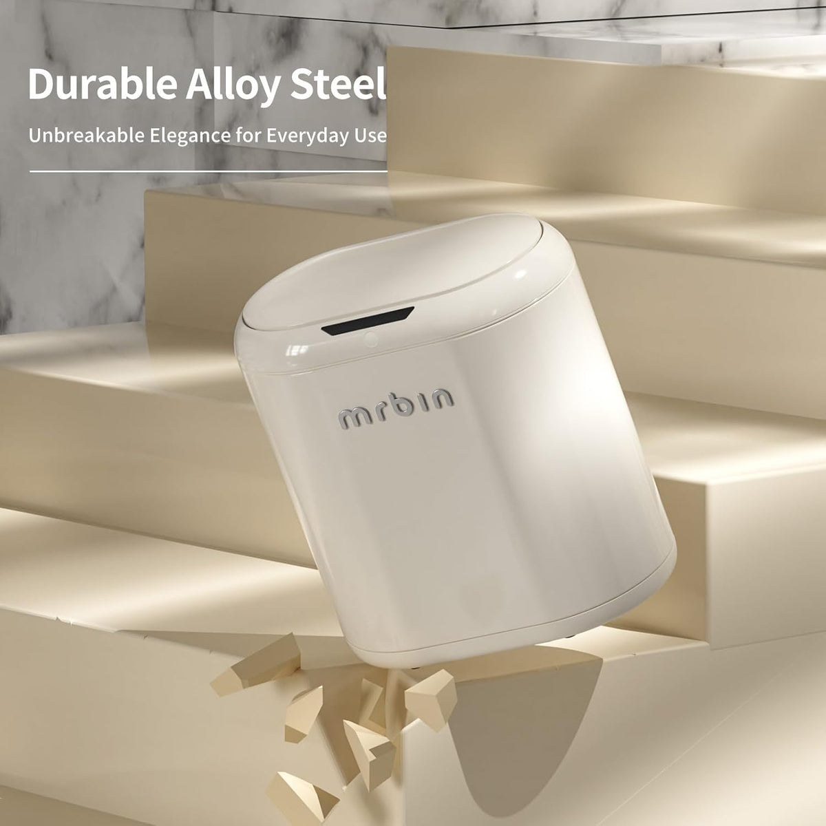 Automatic Trash Can for Bathroom, Metal Touchless Garbage Bin with Lid, 3.2 Gallon Small Slim Trash Can for Office and Kitchen, Electric Motion Sensor Bedroom No Touch Bin, Cream White