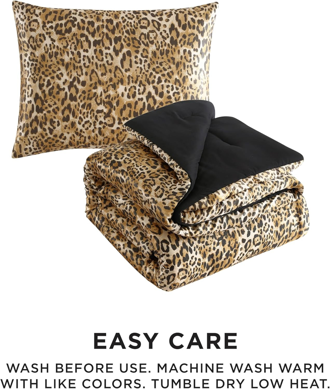 Juicy Couture Twin/Twin XL Leopard Satin Comforter Set - Cheetah Print 2-Piece Machine Washable Reversible Animal Print Bedding Comforter and Sham Set