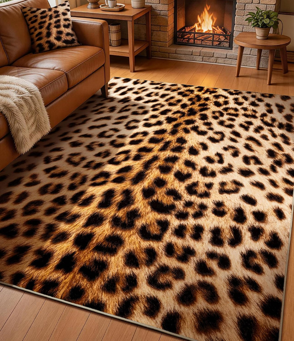 4‘X6' Washable Leopard Cheetah Rug for Living Room