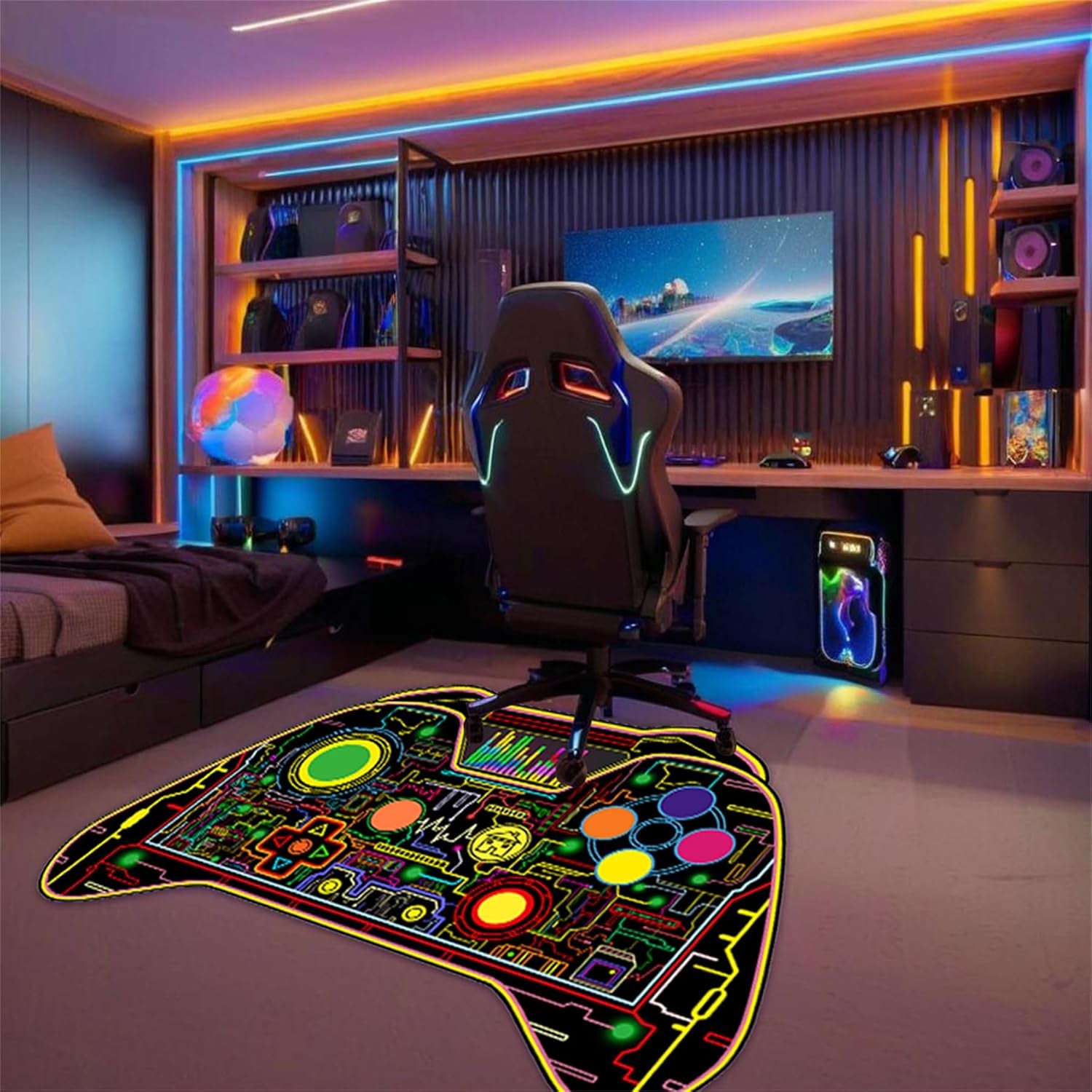 Game Controllers Shaped Rugs - Gaming Rugs for Boys Room Gaming Floor Mat Video Game Themed Bedroom Carpet for Kids,5X7 Feet