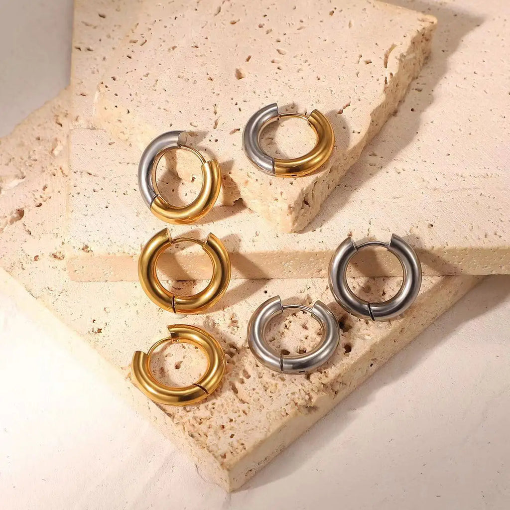 Stainless Steel Hoop Earring for Men Women Simple Hip Hop Rock Gold Color Piercing Punk Chic Jewelry Korean Chunky Earrings