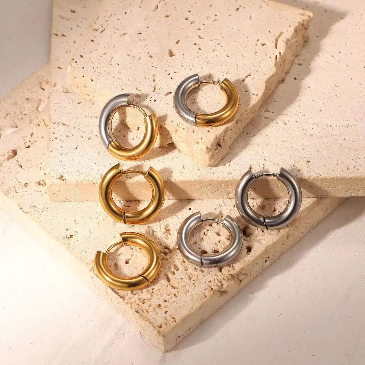 Stainless Steel Hoop Earring for Men Women Simple Hip Hop Rock Gold Color Piercing Punk Chic Jewelry Korean Chunky Earrings