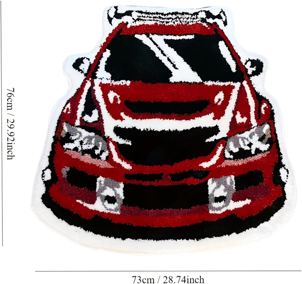 Red Racing Car Shaped Tufting Rug Bathroom Bathmat Foot Pad Bath Mat Doormat Aesthetic Home Room Warm Decor Bedroom Rug (29.9X28.7 Inch)