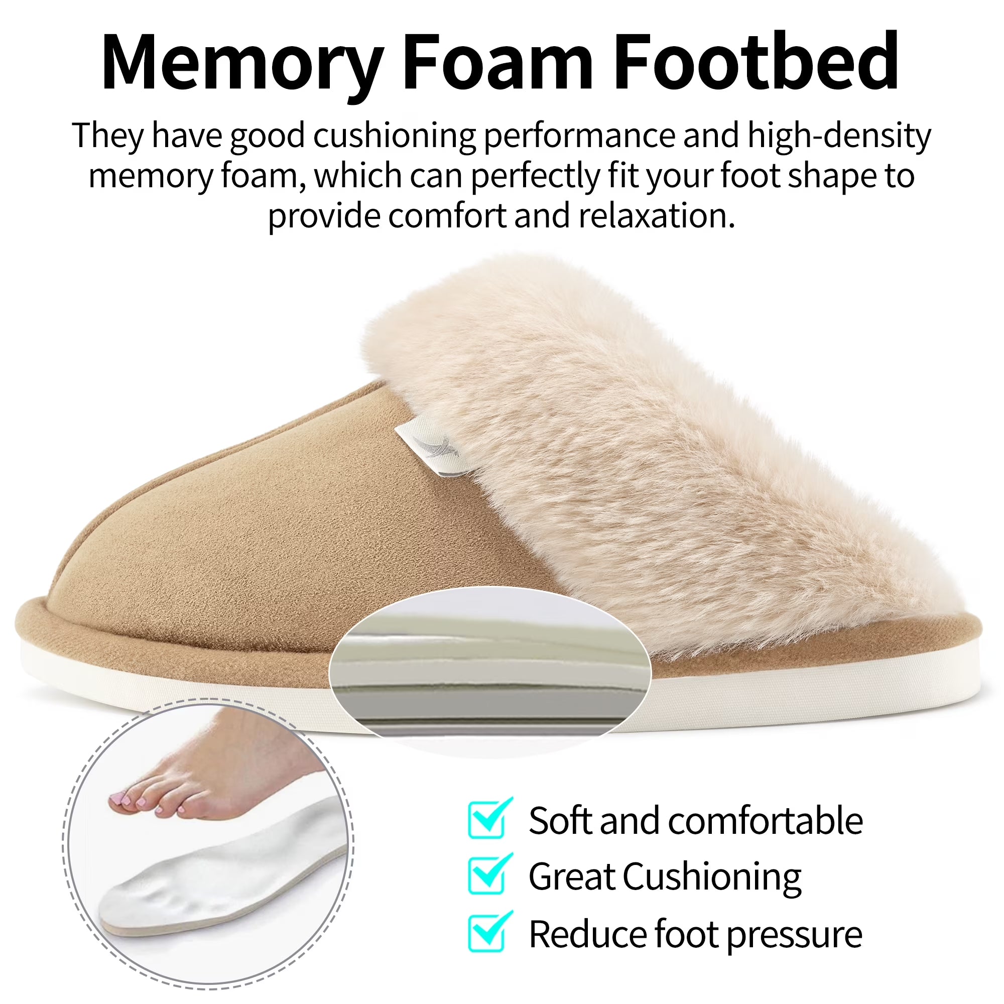 Womens Slipper with Memory Foam Fluffy Soft Warm Slip on House Shoes