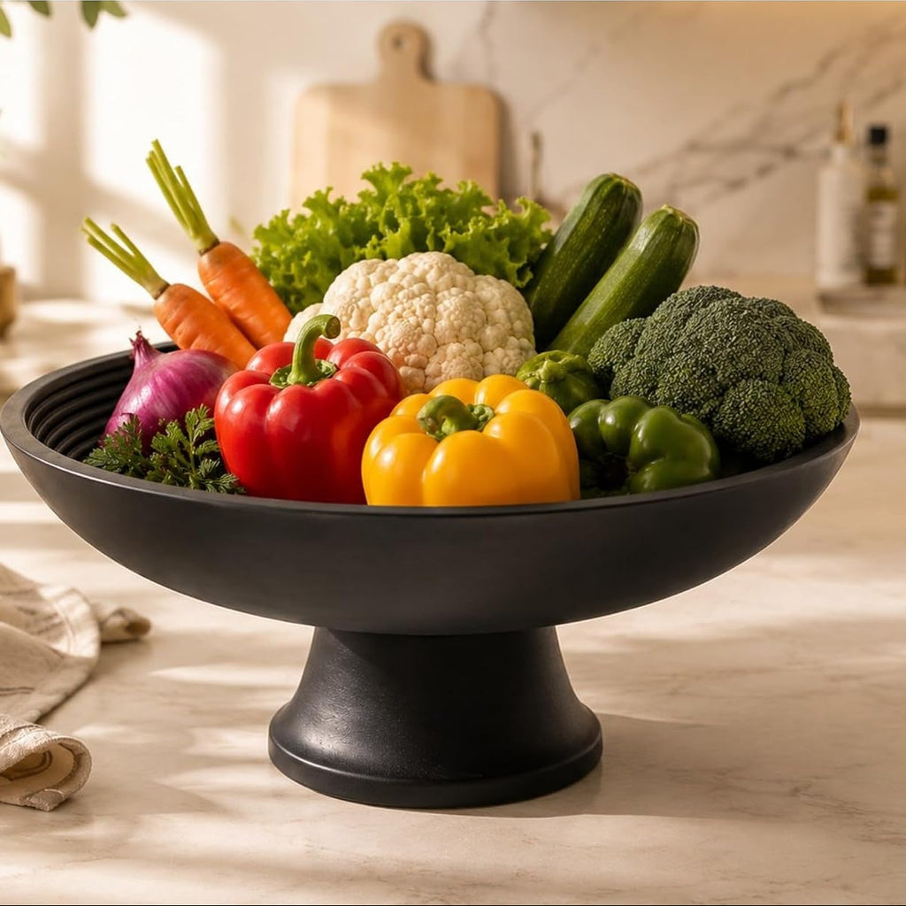 Black Mango Wood Fruit Bowl, Large Decorative Serving Bowl