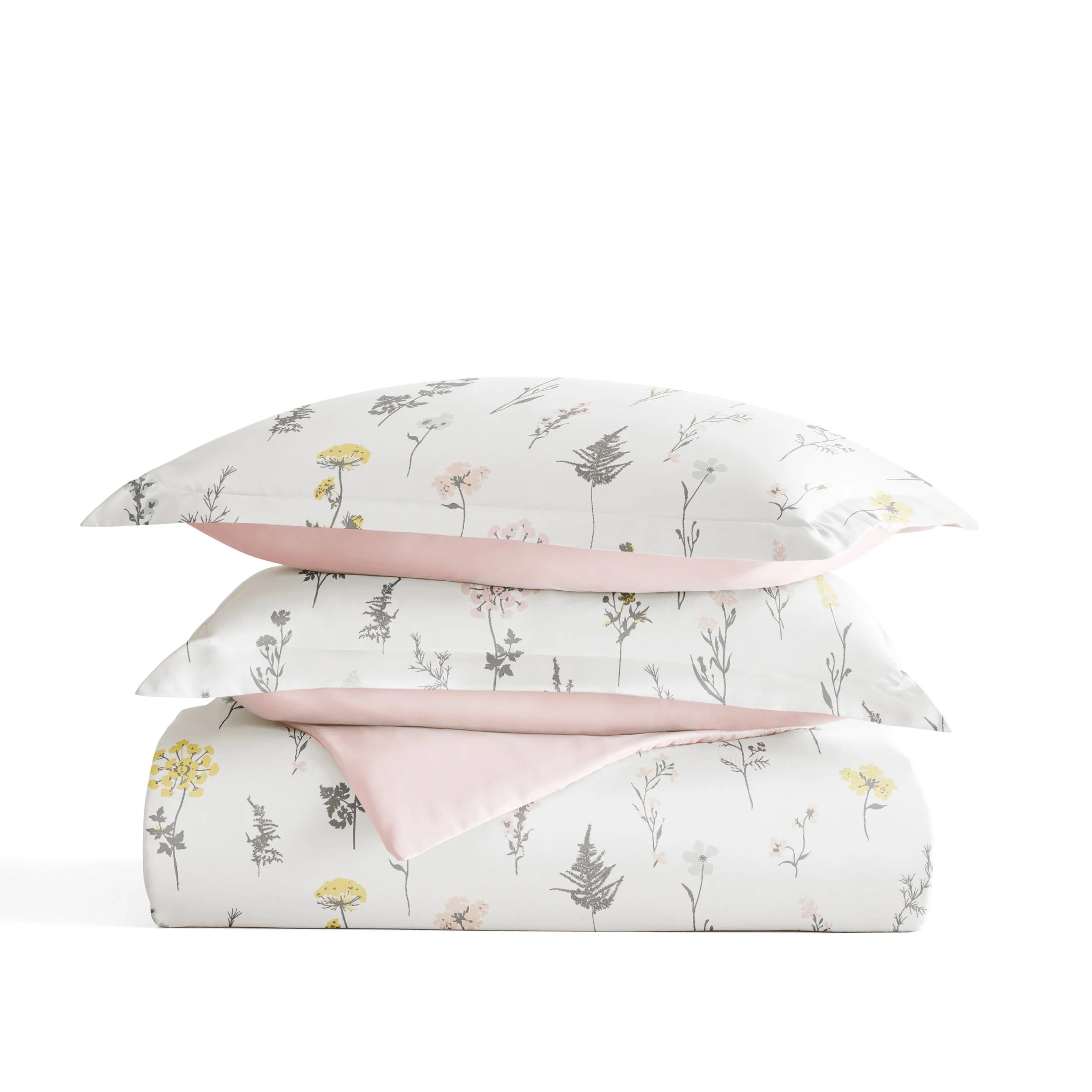 Duvet Cover Set - Ultra Soft & Breathable - Pink Farmhouse Wildflower for Queen Size Bedding by