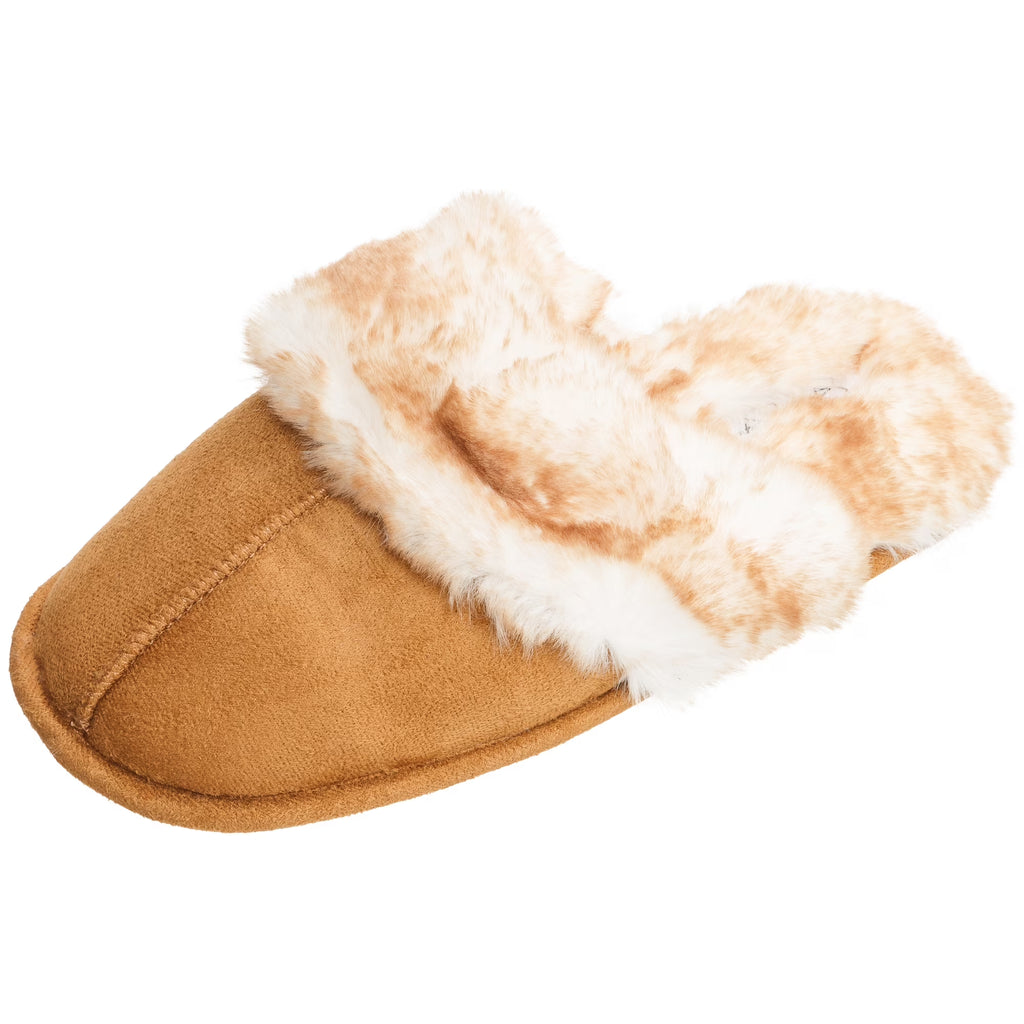 Comfy Faux Fur Womens House Slipper Scuff Memory Foam Slip on Anti-Skid Sole
